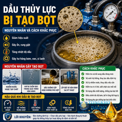 Nguyên nhân dầu thủy lực bị tạo bọt. Dấu hiệu và cách khắc phục