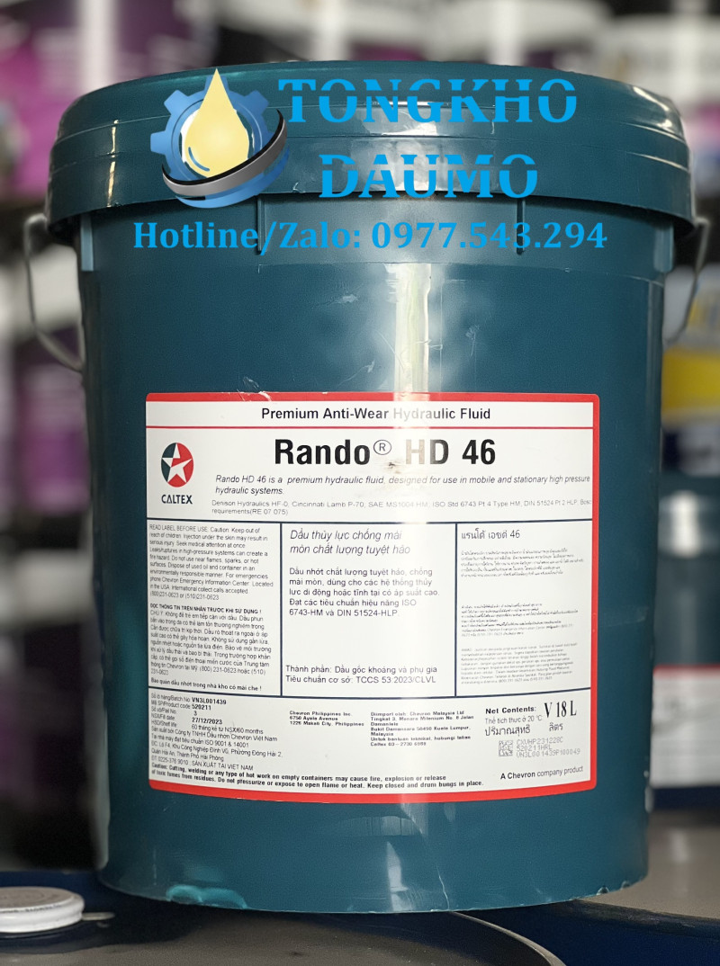 Dầu thủy lực Caltex Rando HD 46 – Nhớt thủy lực 22 32 46 68 100 150