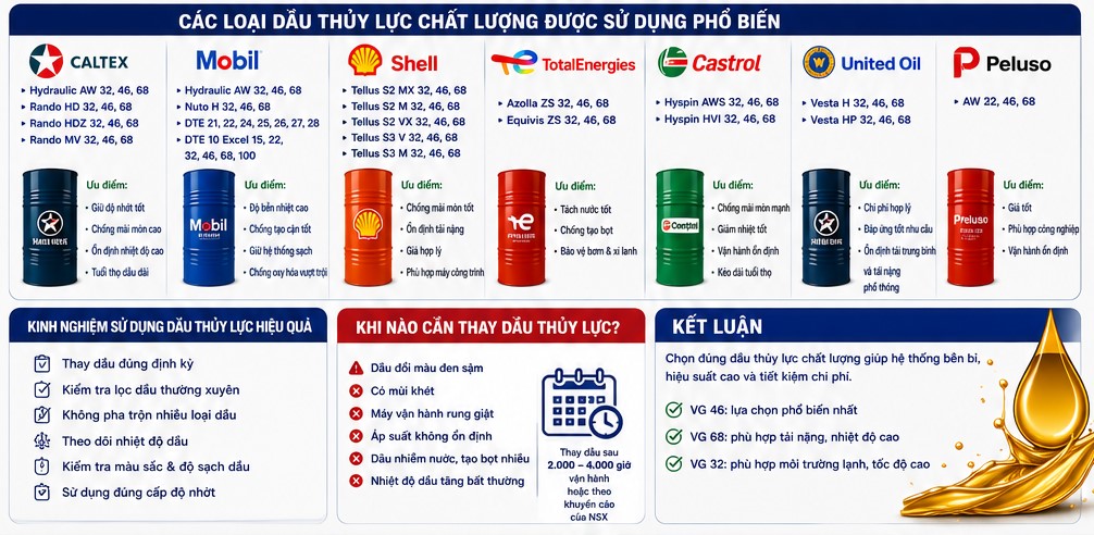 các loại dầu thủy lực chất lượng giá tốt nhất hiện nay