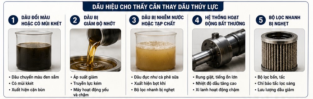 dấu hiệu cho thấy nên thay dầu thủy lực
