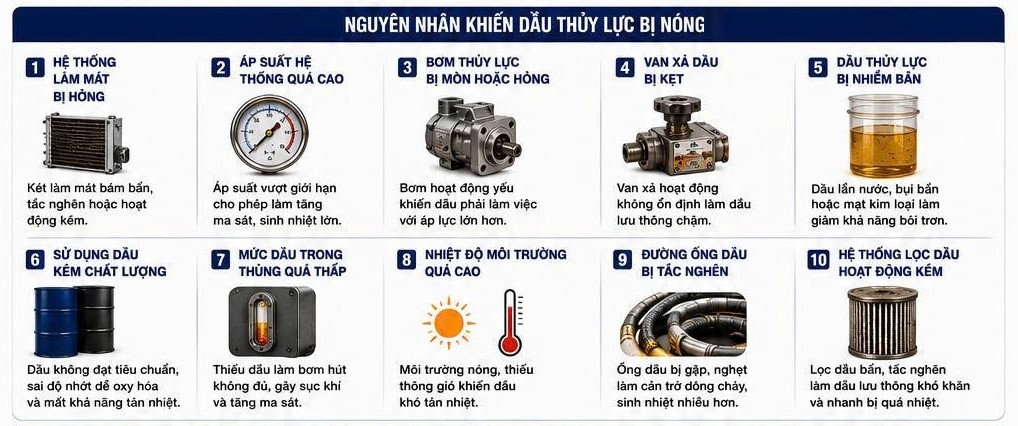 nguyên nhân khiến dầu thủy lực bị nóng