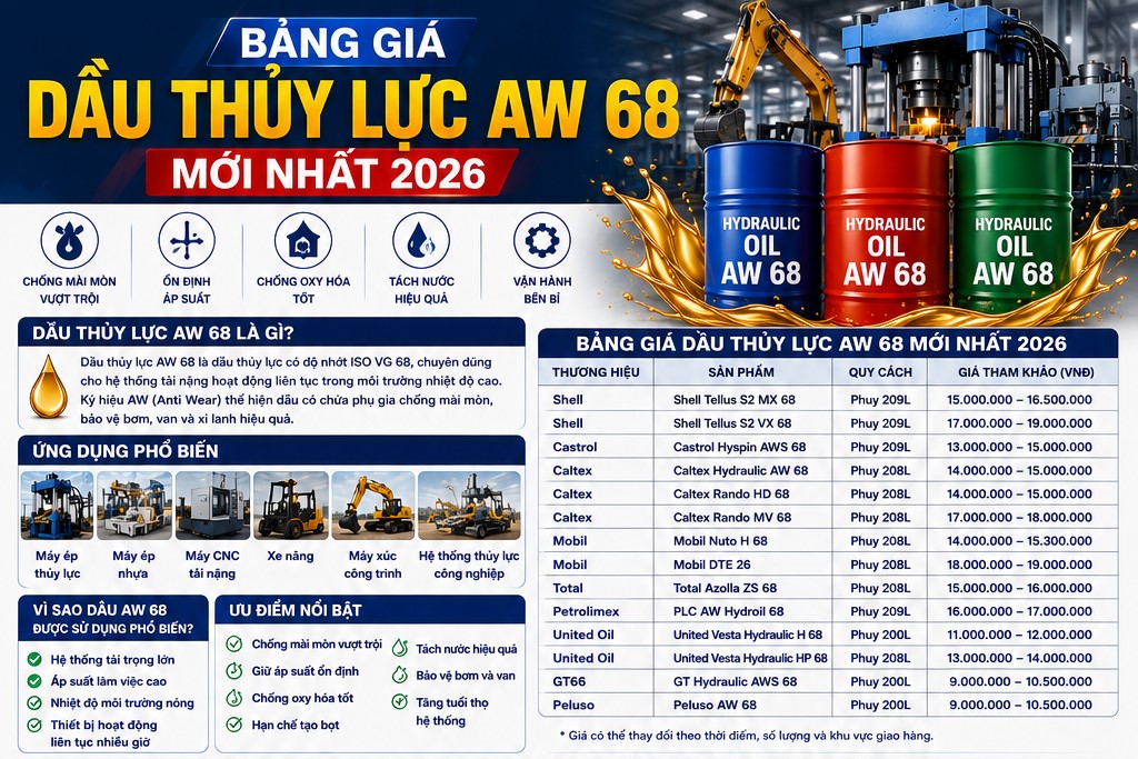 bảng giá dầu thủy lực aw 68 mới nhất 2026