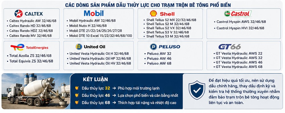 các sản phẩm dầu thủy lực cho trạm trộn bê tông phổ biến nhất