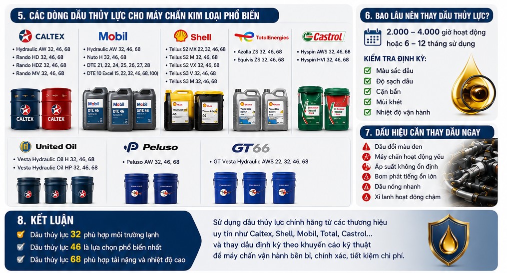 các sản phẩm dầu thủy lực cho máy chấn kim loại, sắt, thép tấm, tôn