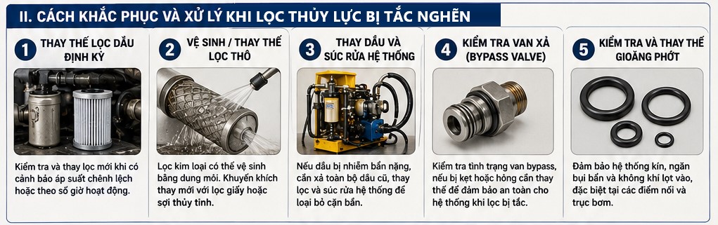 cách xử lý khi lọc thủy lực bị tắc nghẽn