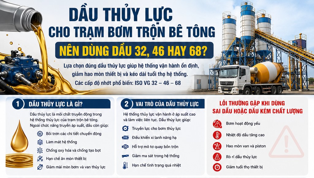dầu thủy lực cho trạm trộn bê tông