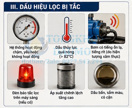 dấu hiệu nhận biết lọc thủy lực bị tắc nghẽn