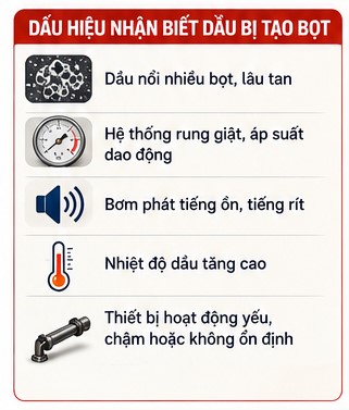 dấu hiệu nhận biết dầu thủy lực bị tạo bọt