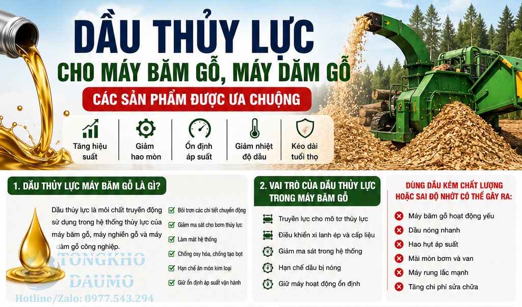 dầu thủy lực cho máy băm dăm gỗ, băm gỗ dạng trống