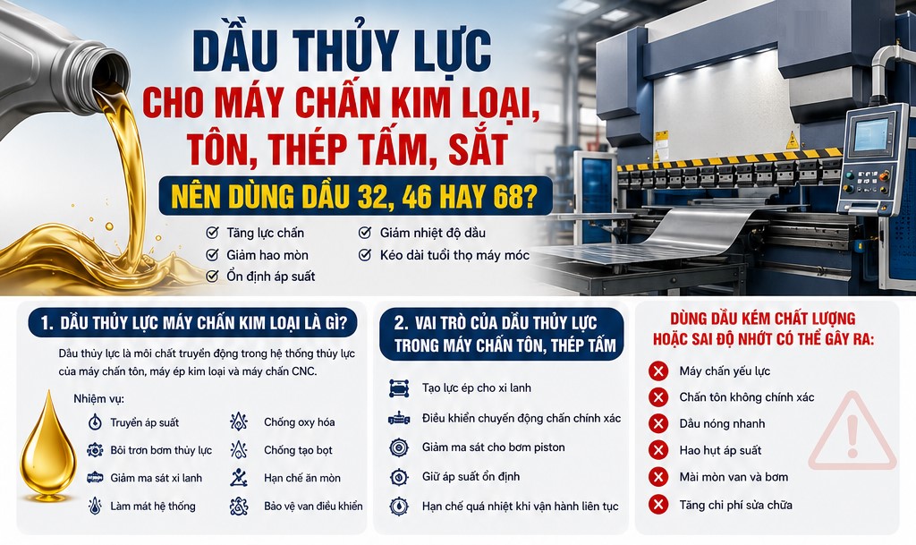 dầu thủy lực cho máy chấn kim loại, tôn, sắt, thép
