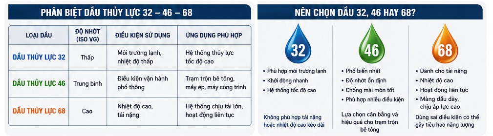 nên chọn dầu thủy lực 32 46 hay 68 cho trạm trộn bê tông