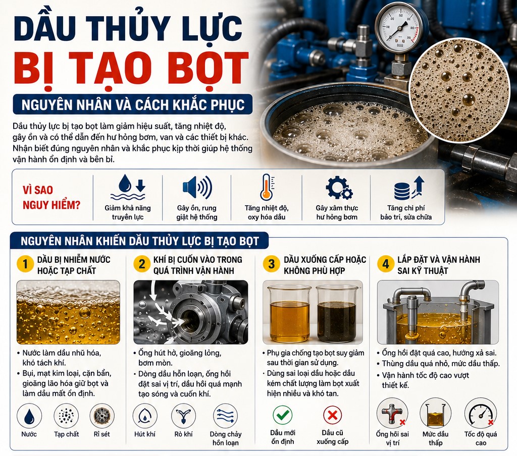nguyên nhân dầu thủy lực bị tạo bọt khí