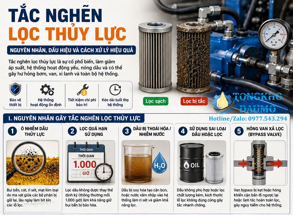 nguyên nhân gây tắc nghẽn lọc thủy lực