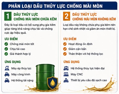 phân loại dầu thủy lực chống mài mòn