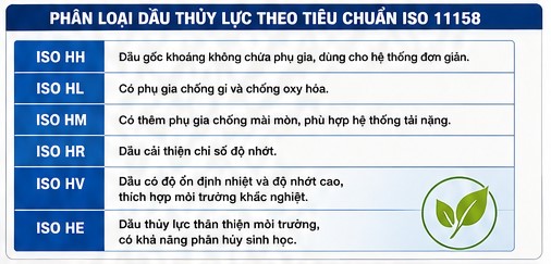 phân loại dầu thủy lực theo tiêu chuẩn iso 11158