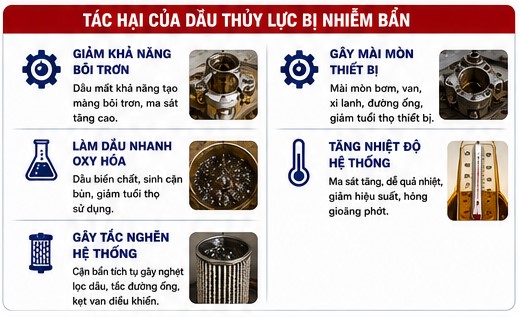 tác hại của dầu thủy lực bị nhiễm bẩn