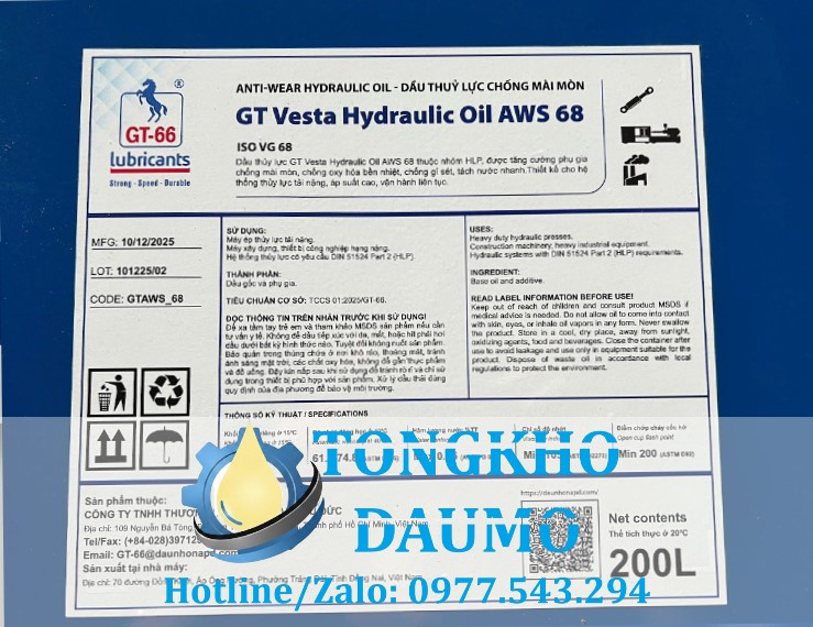 dầu thủy lực gt vesta hydraulic aws 68 chính hãng giá tốt